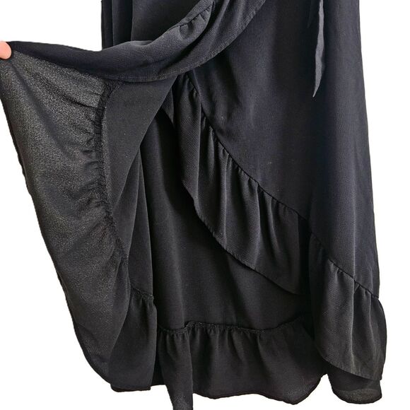 unknown Dresses & Skirts - Black Ruffled Wrap Skirt Long Midi Length Womens Size 8 10 or L Eur40/UK12